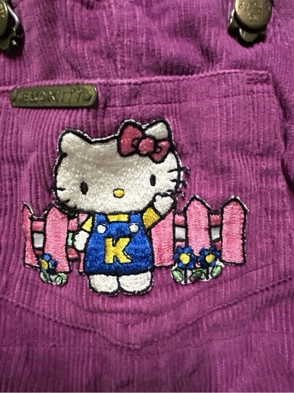 Vintage Toddler Girl Hello Kitty by Happy Kids Purple Overalls Size 24 Months